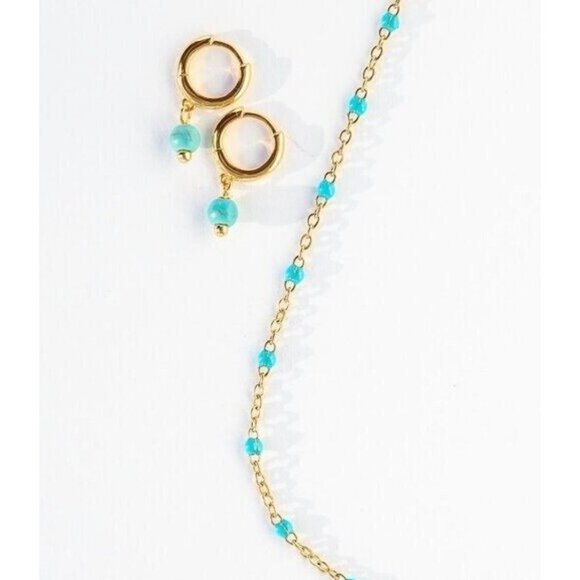 Blue Dainty Enamel Dot Necklace Waterproof layering necklace non-tarnish Gold - Picture 2 of 11